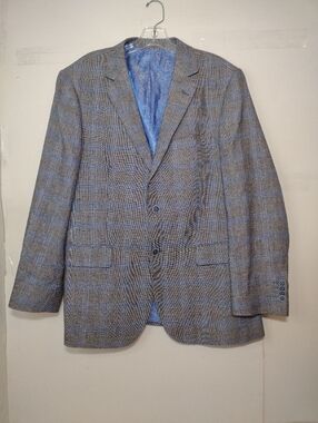 Classic Gray & Blue Plaid Men's Blazer